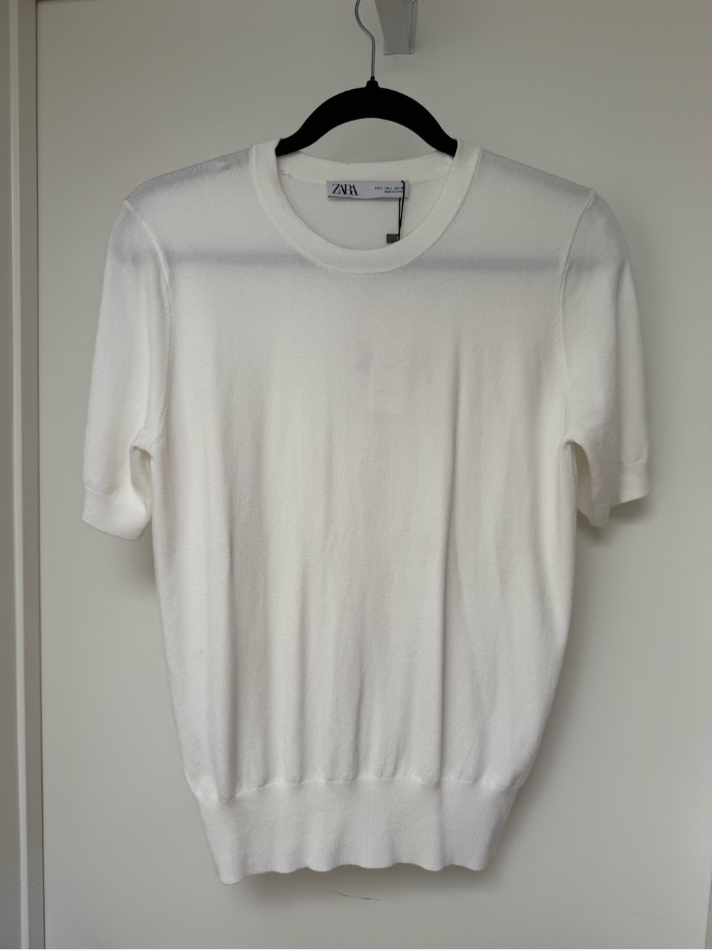 NWT Zara White Short-Sleeve Crewneck Sweater